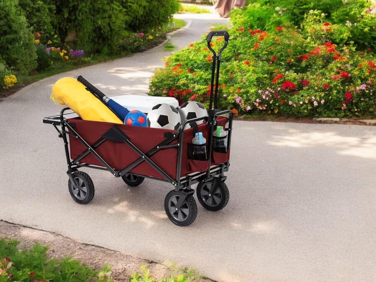 Heavy Duty Steel Frame Collapsible Folding Wagon with Table,150 Pound Capacity Outdoor Camping Garden Utility Wagon Yard Cart (Red, 1PACK)