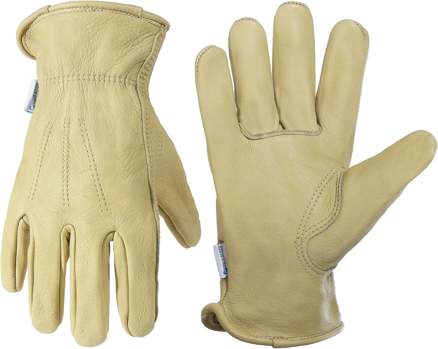 HLDD HANDLANDY Leather Work Gloves for Men & Women, Adjustable Wrist Cowhide Gardening Glove with Reinforced Palm for Driver