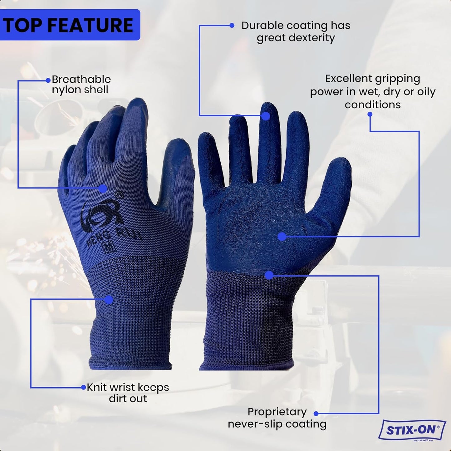 10 OR 20 Pairs Work Gloves–Heavy Duty Rubber Coated Safety Work Gloves–Multipurpose Gloves