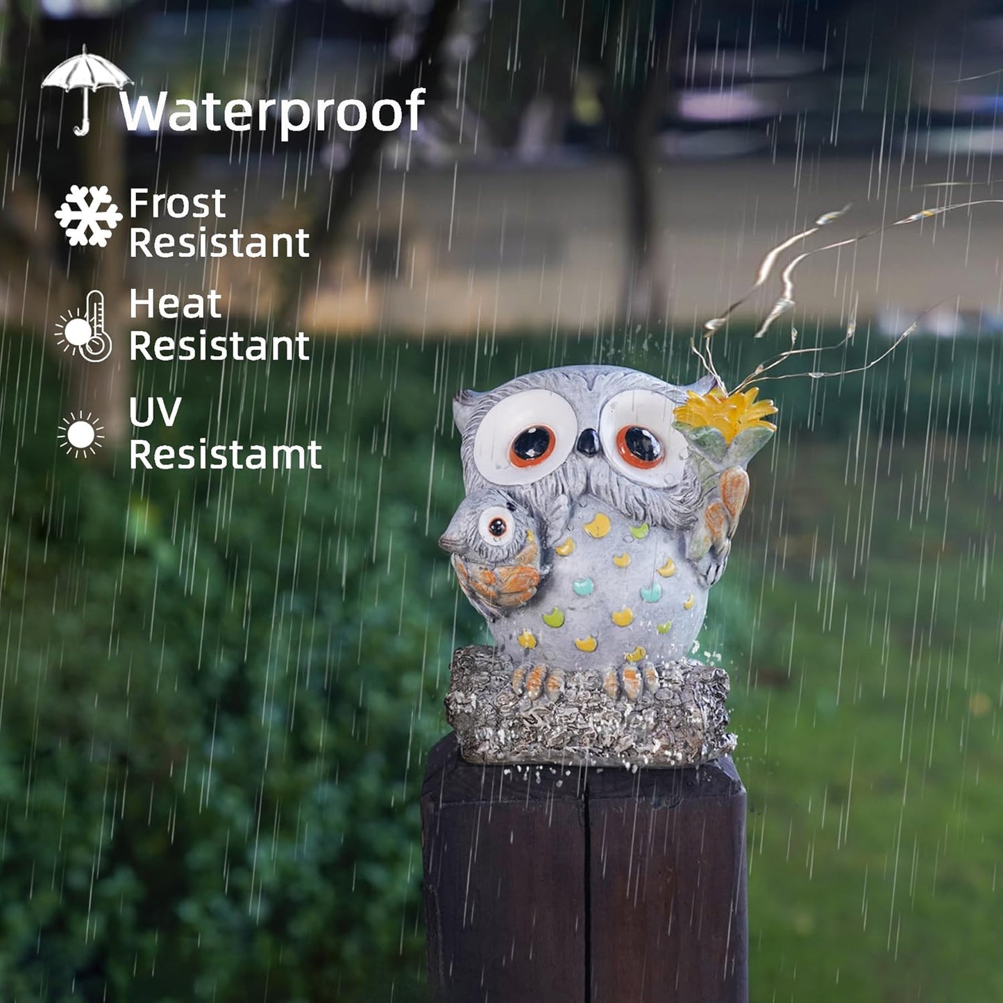 Solar Garden Statues Outdoor Decor, Fairy Owl Statue Garden Decor, Resin Yard Decorations Outdoor for Patio, Porch, Balcony, Lawn Ornaments, House Warming Birthday Gifts for Mom Women Grandma