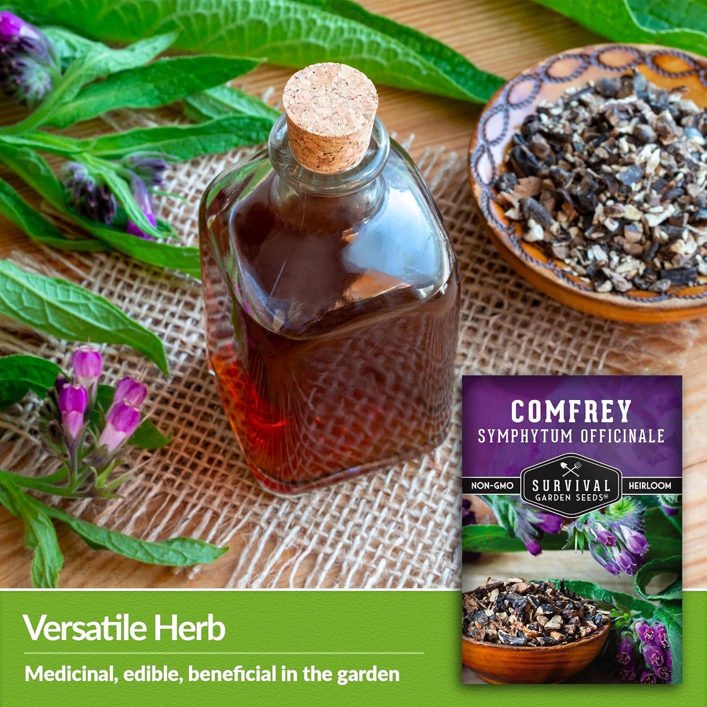 Survival Garden Seeds Comfrey Seed for Planting - 3 Packets with Instructions to Plant and Grow Slippery Root Plants in Your Home Herb Garden - Symphytum officinale - Non-GMO Heirloom Seed Variety