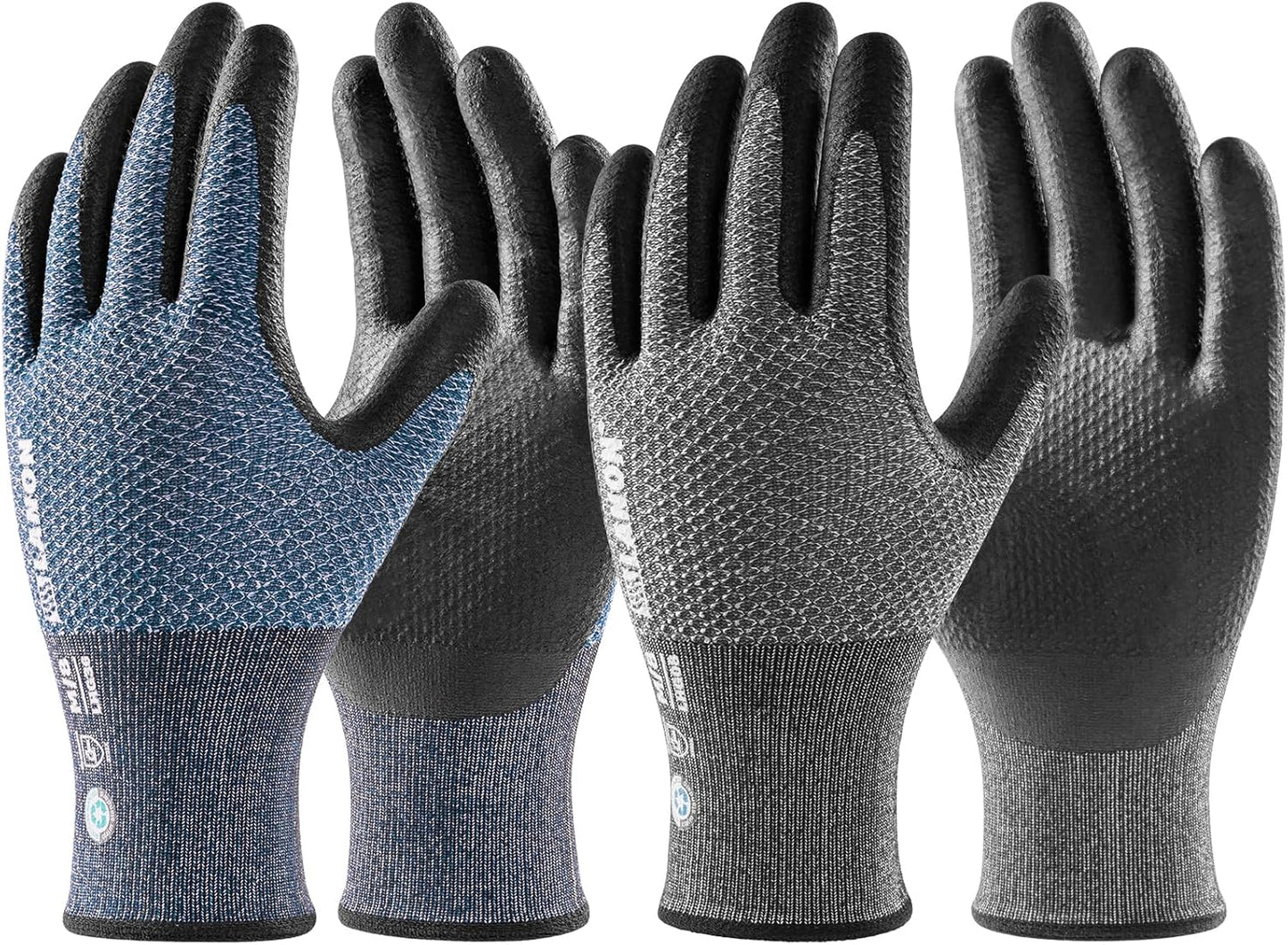 LANON Gardening Gloves for Men Women, 2 Pairs Nitrile Coated Garden Gloves with Grip, Breathable B.COMB AIR Technique, Dusty Olive & Bluebird, XLarge