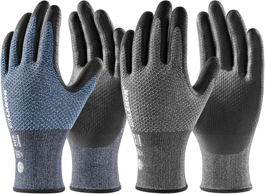 LANON Gardening Gloves for Men Women, 2 Pairs Nitrile Coated Garden Gloves with Grip, Breathable B.COMB AIR Technique, Dusty Olive & Bluebird, XLarge