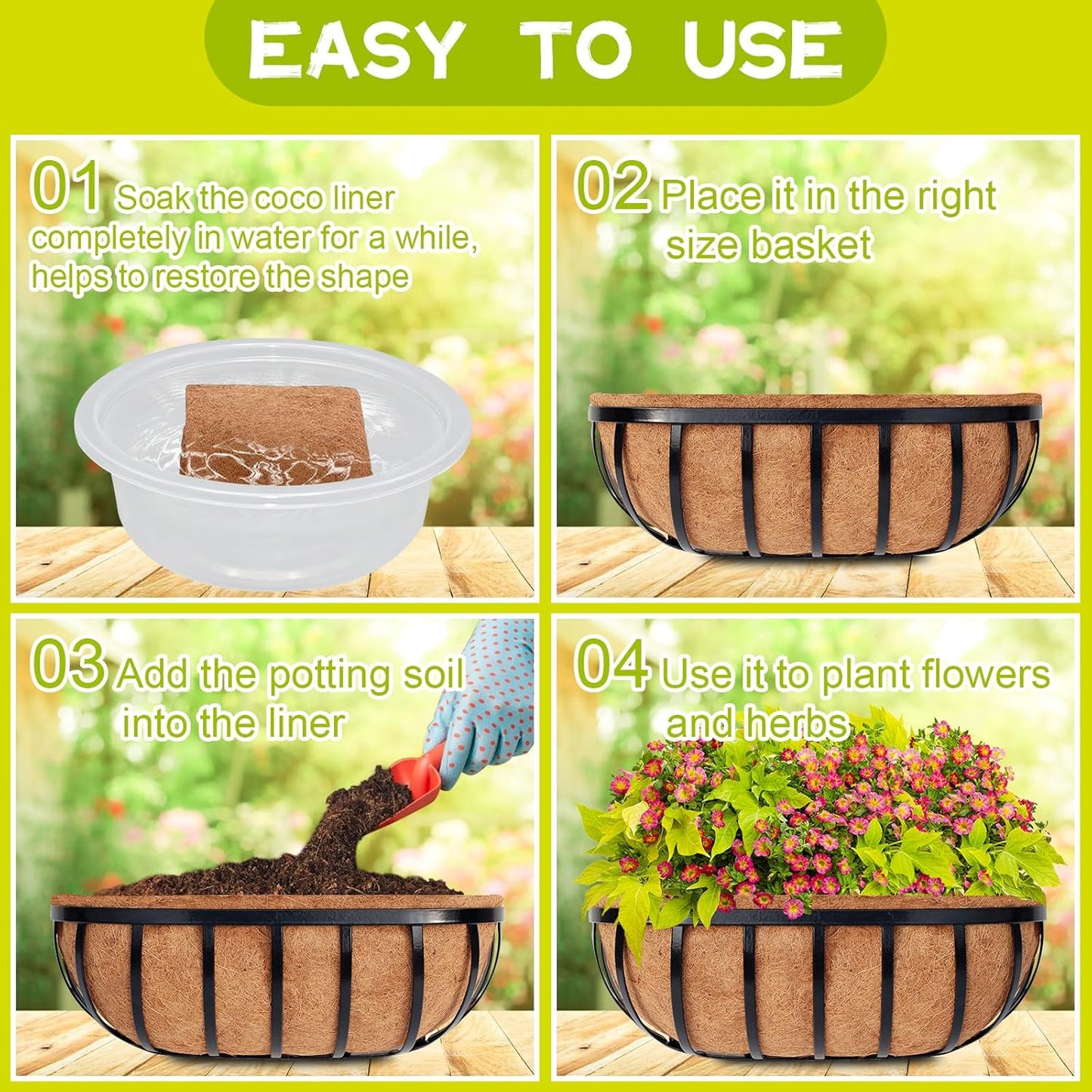 Riare 2 Pack 30 Inch Trough Coco Coir Liners for Planters, Pre-Formed Coconut Coir Replacement Liner Natural Coco Fiber Window Box Liners for Wall Planter, Window Basket Deck Railing Planter