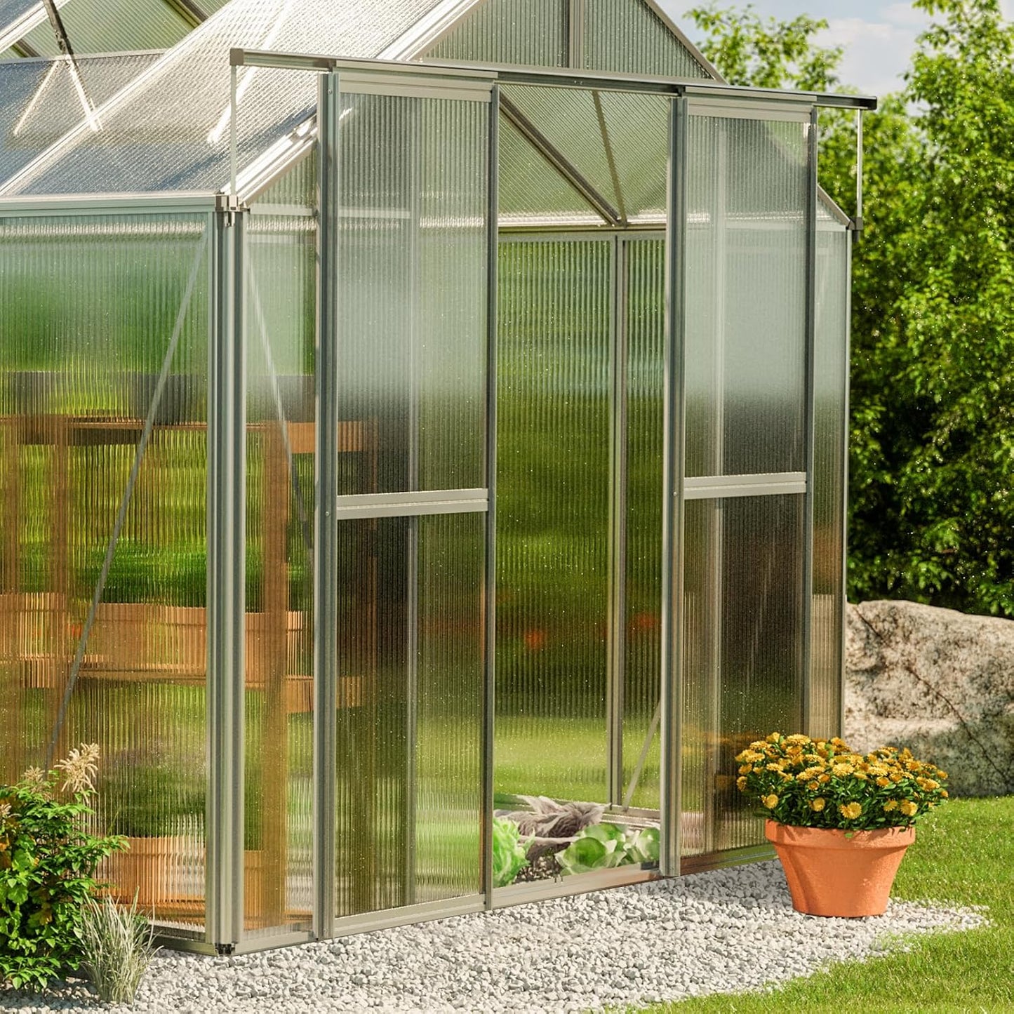 Greenhouse Saphir 6 Aluminum Frame 8.5 x 12.6 ft with Approx. 6 mm Polycarbonate Panels