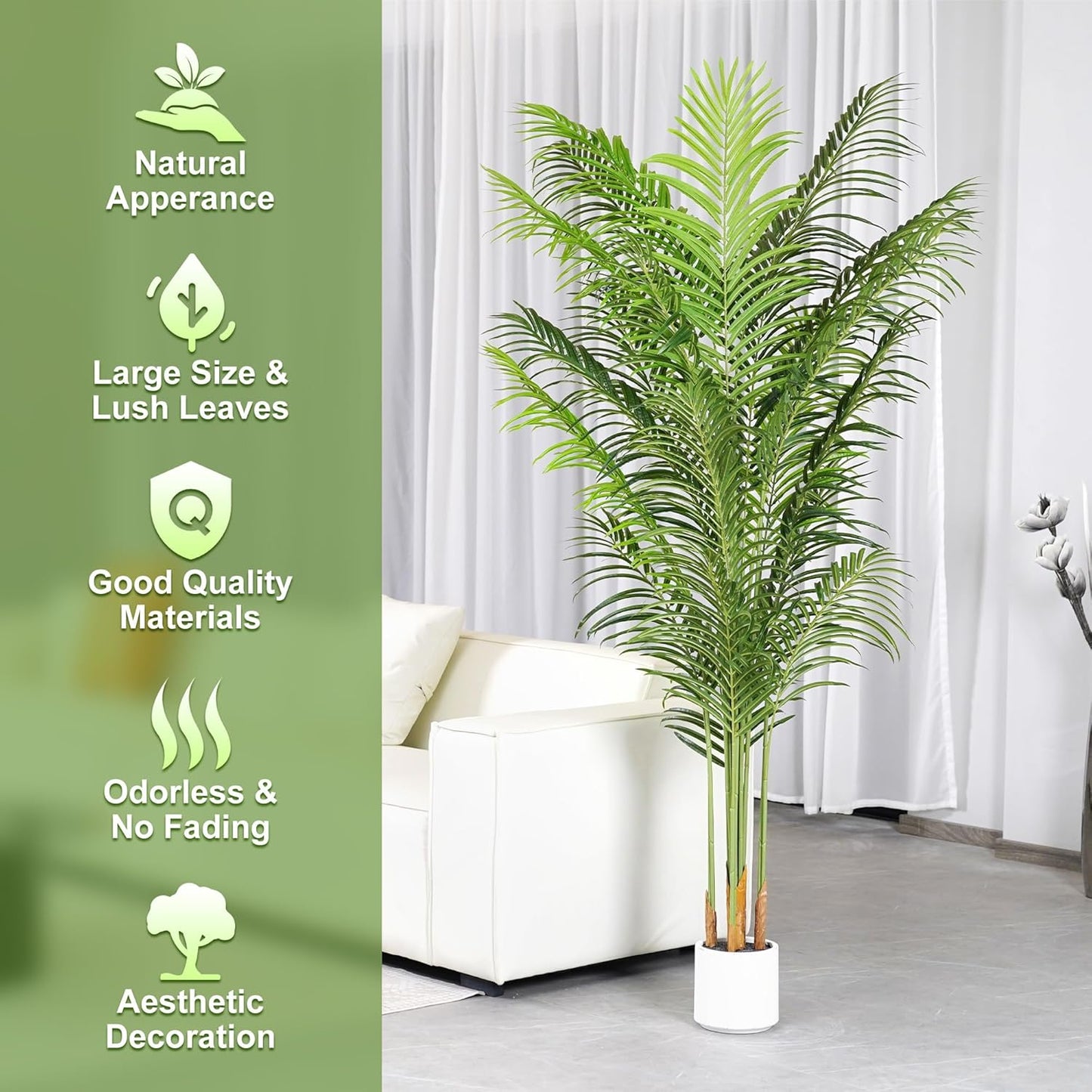 Faux Palm Tree 6.6Ft Tall Artificial Plants Indoor Silk Green Floor Big Large Fake Potted Plant Artificial Decor for Home Office Living Room Outdoor
