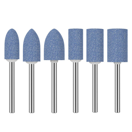 HUHAO 6Pcs Rotary Grinding Stone- 3mm Shank Assorted Shape Abrasive Stone Mounted Grinding Point Sharpening Bits for Rotary Tool Drill, Grinding, Polishing