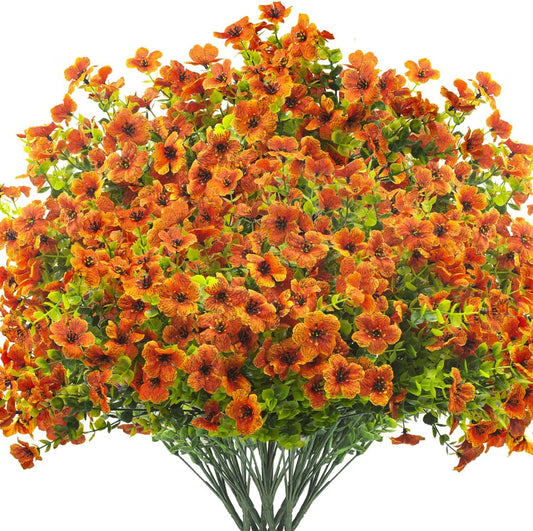 Artificial Fake Flowers for Outdoor Spring Decoration, 16 Bundles Faux Silk Colorful Daisy UV Resistant Realistic for Outside Porch Patio Home Yard Garden Planters Pots Window Box (Orange)