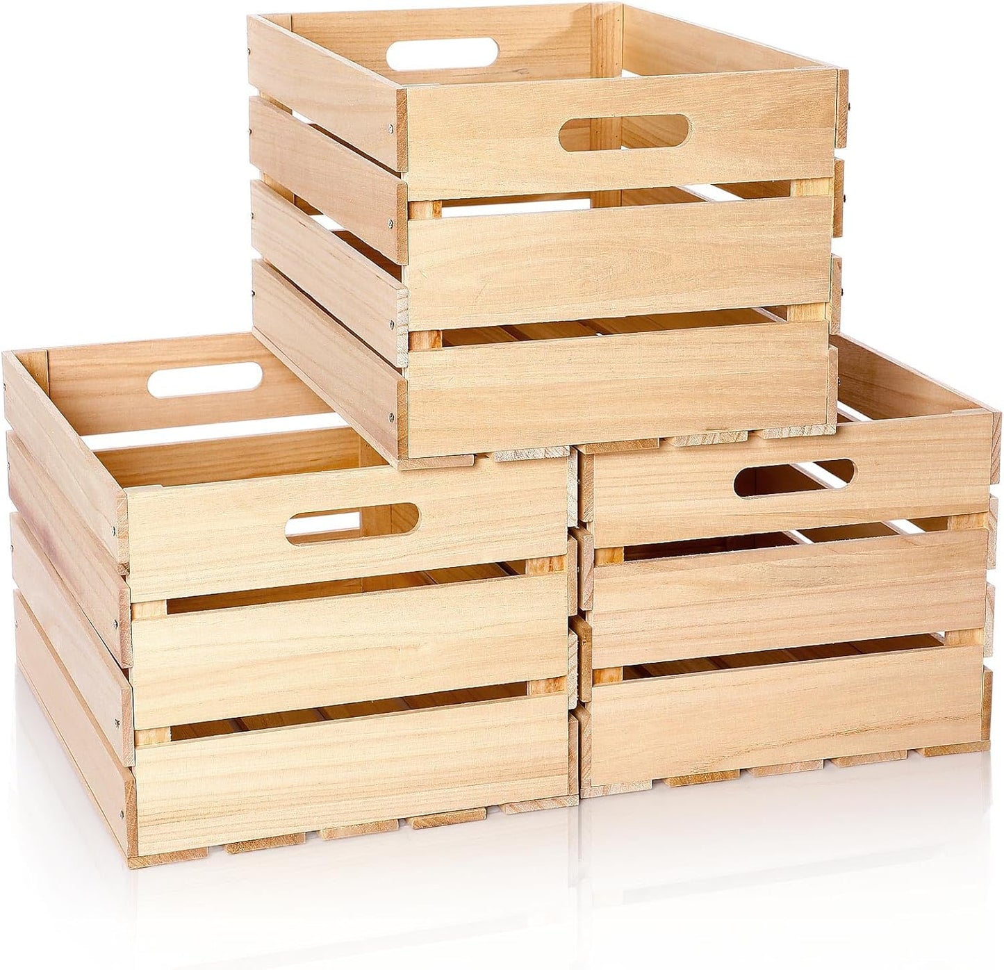 Weysat 3 Pack Large Wood Crates Box for Storage Unassembled 16 x 12 x 9.5'' Wooden Milk Crates with Handles Decorative Nesting Box for Display Unfinished Rustic Decor DIY Office Home Retail Art Craft