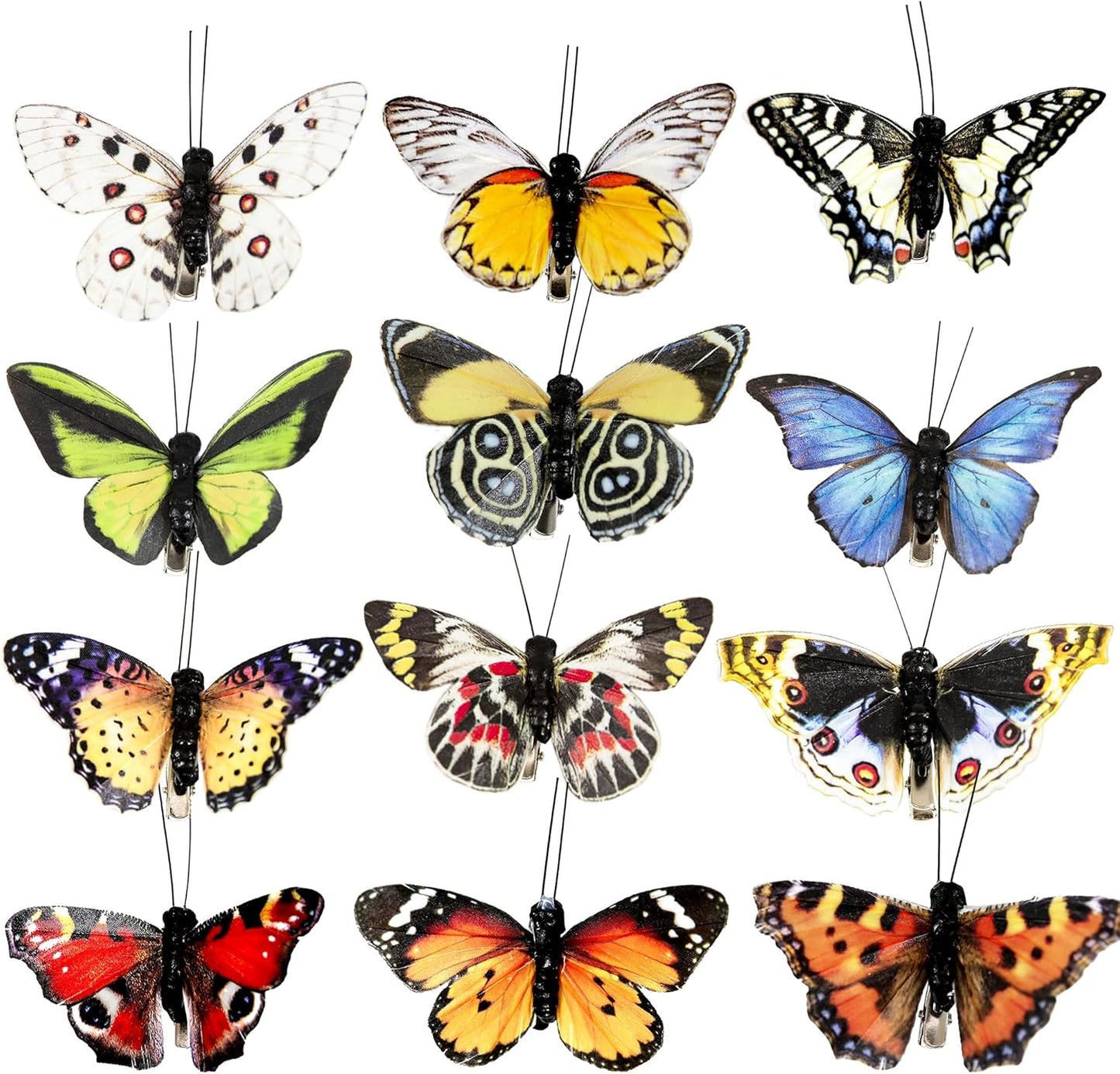 Cartanfill- Artificial Feather Simulation Butterfly Party Decoration Set, a Set of 12 Pieces with Clips, Used for Home Decoration in 12 Colors(A)