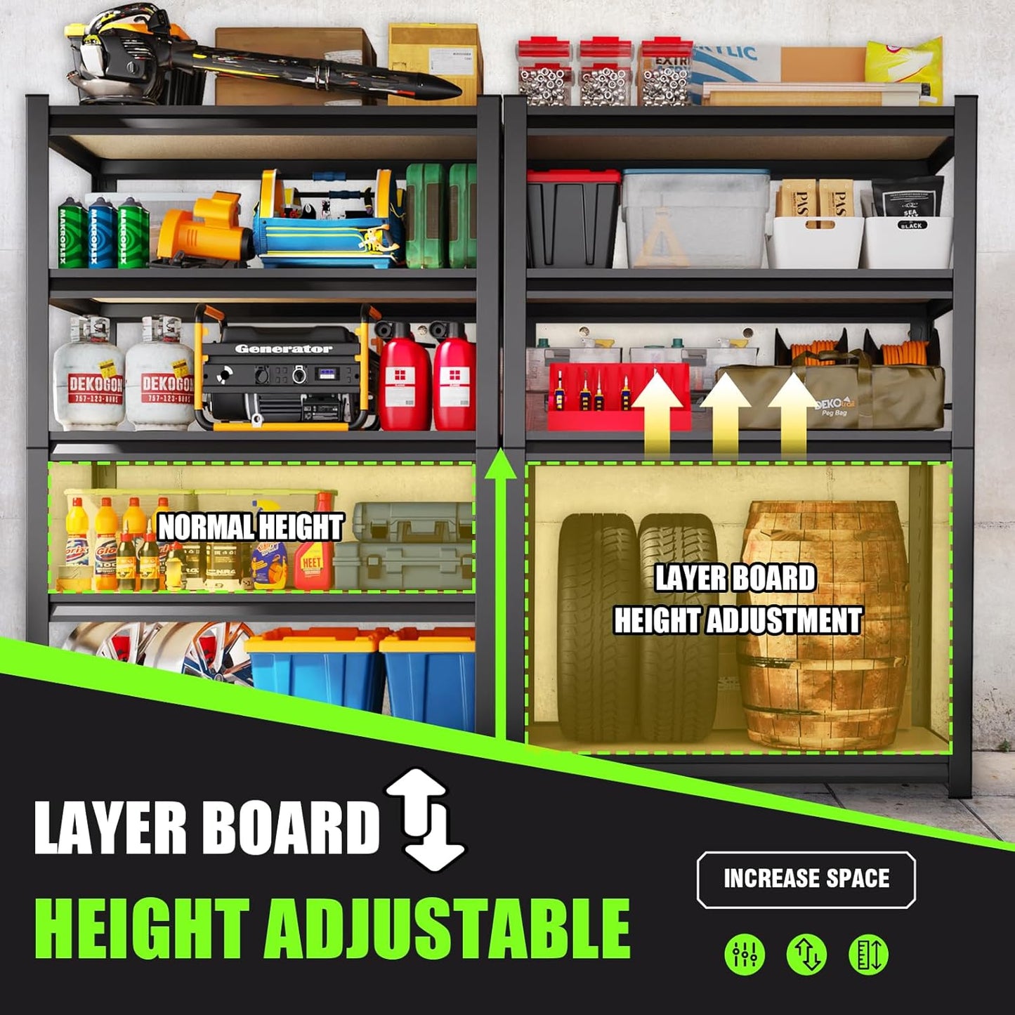 72”H Garage Shelving 5 Tier Storage Shelves Adjustable Garage Storage Shelves Wood Shelf 2000LBS Heavy Duty Industrial Shelving Unit Utility Shelf Wood Storage Rack,35.4''W×15.7''D×72''H