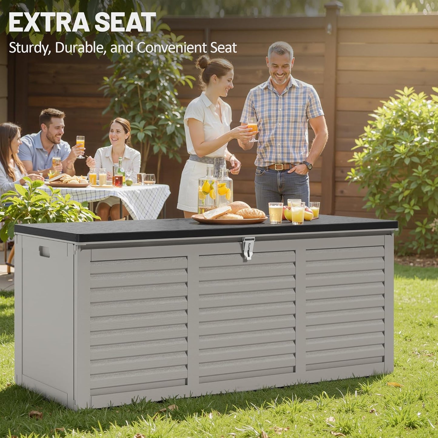 130 Gallon Deck Box Outdoor Waterproof Storage Box Lockable Resin Outdoor Storage Box for Garden Tools Patio Cushions UV-Resistant & Easy Assembled (Gray)