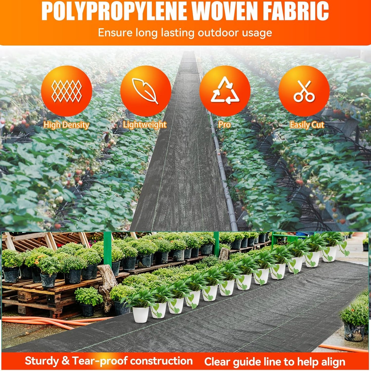 LIUJIAYI 2.4oz-2 Pack 4FTx50FT + 30 Pegs Weed Barrier Landscape Fabric - Durable Weed Block Ground Cover Mat, Woven Geotextile for Underlayment, Commercial Driveway Stabilization, Weed Control Cloth