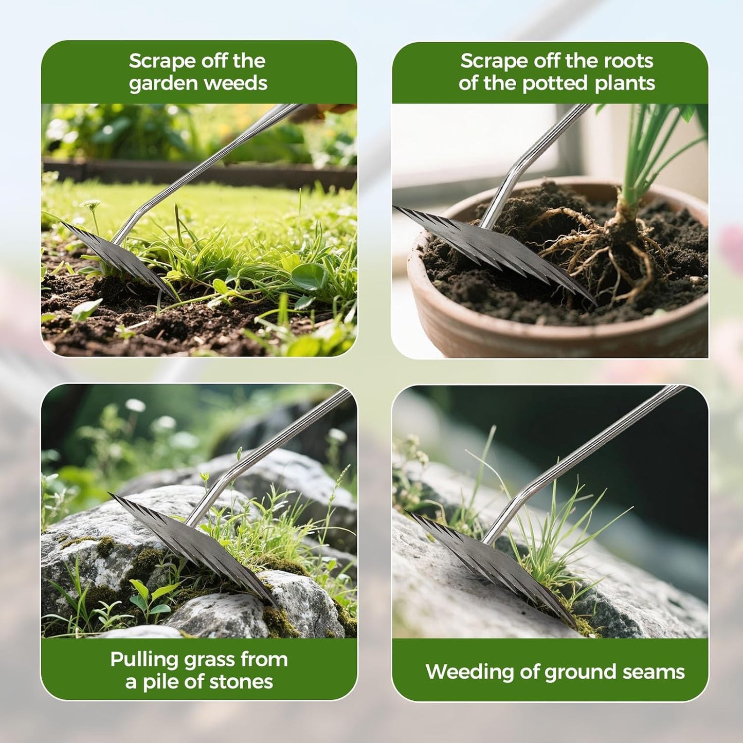 2025 Upgraded Weed Puller Tool,Portable Garden Weed Rake Uprooting Weeding Tool with Handle,6 Tooth Manganese Steel Manual Weeder Remover Tool for Gardening Backyard Farm Planting & Weeding