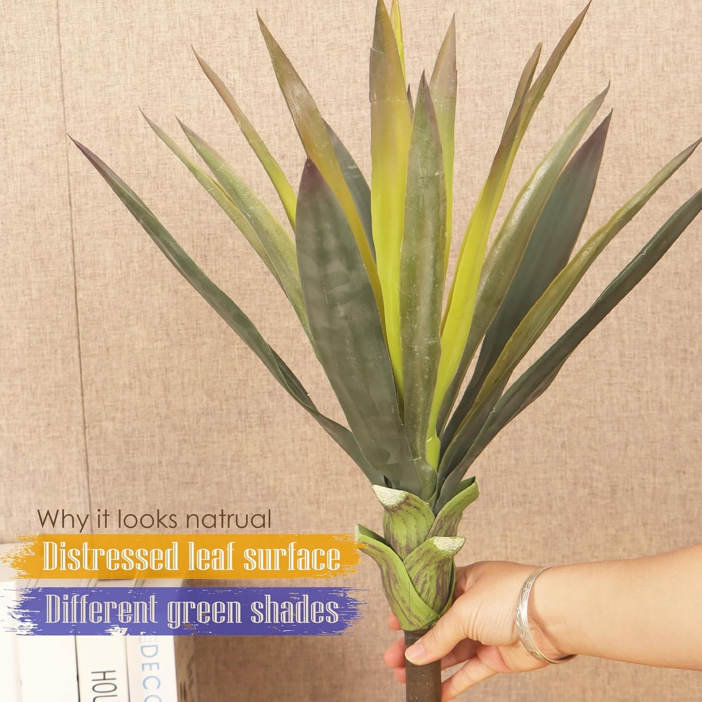 2pcs Artificial Agave Plants, 20 Inch Faux Succulent Aloe Vera,Realistic Aloe for Home Décor Shelf Plant Window Display Bonsai,Green