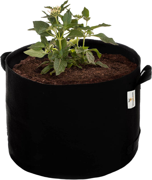 Grow Bags: 5-Pack (Size: 5 Gallon): 300gsm Black Felt Fabric, Biodegradable and eco-Friendly Material. (Handles + Dumping Handles-pat.Pend).