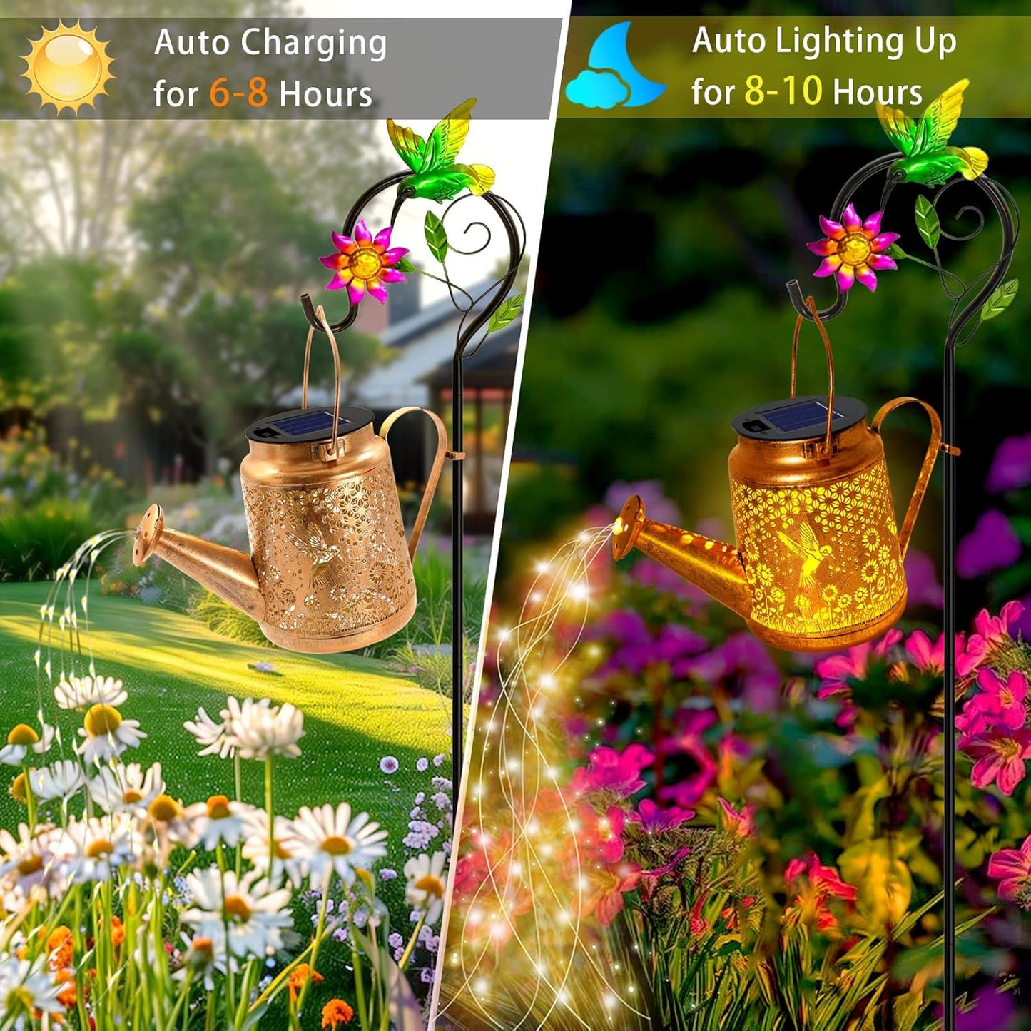 Hummingbird Solar Lights Outdoor Waterproof, Solar Watering Can Lights with Shepherd Hook, Metal Hanging Lantern Garden Decor Yard Outside Patio Lawn, Gifts for Mom Grandma Women Birthday