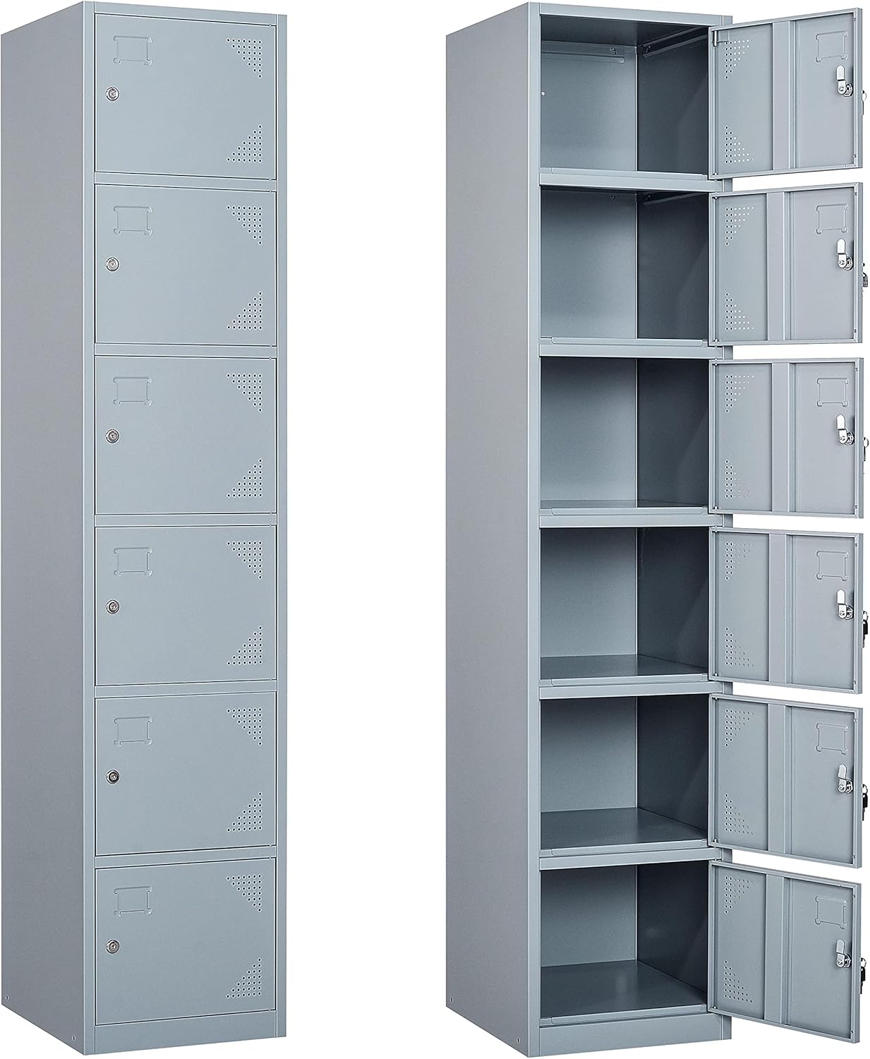 SISESOL Metal Locker Storage Cabinet with Doors and Shelves Metal Lockers with 6 Doors,71" Lockable Small Locker Storage Cabinet for Employees,School, Office, Home, Gym (Gray)