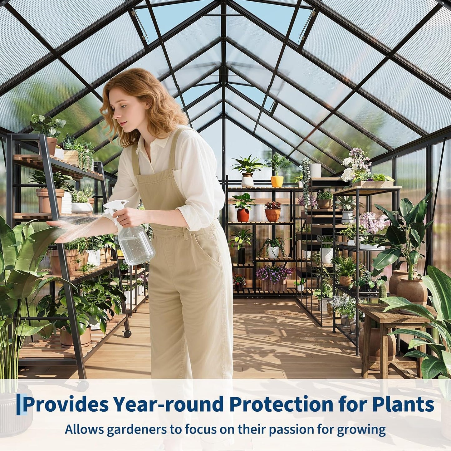 8x14 FT Polycarbonate Greenhouse,Large Walk-in SturdyOutdoor Aluminum Frame Greenhouse with Roof Vent, Lockable Push Door,for Garden, Backyard, Patio & Lawn(Black)