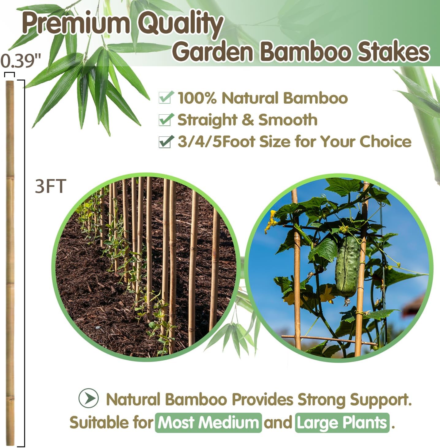 Bamboo Stakes,3FT Natural Bamboo Garden Stakes,BOVITRO 25Pcs Plant Stakes,Bamboo Sticks for Tomato,Beans,Vegetable and Climbing Plants