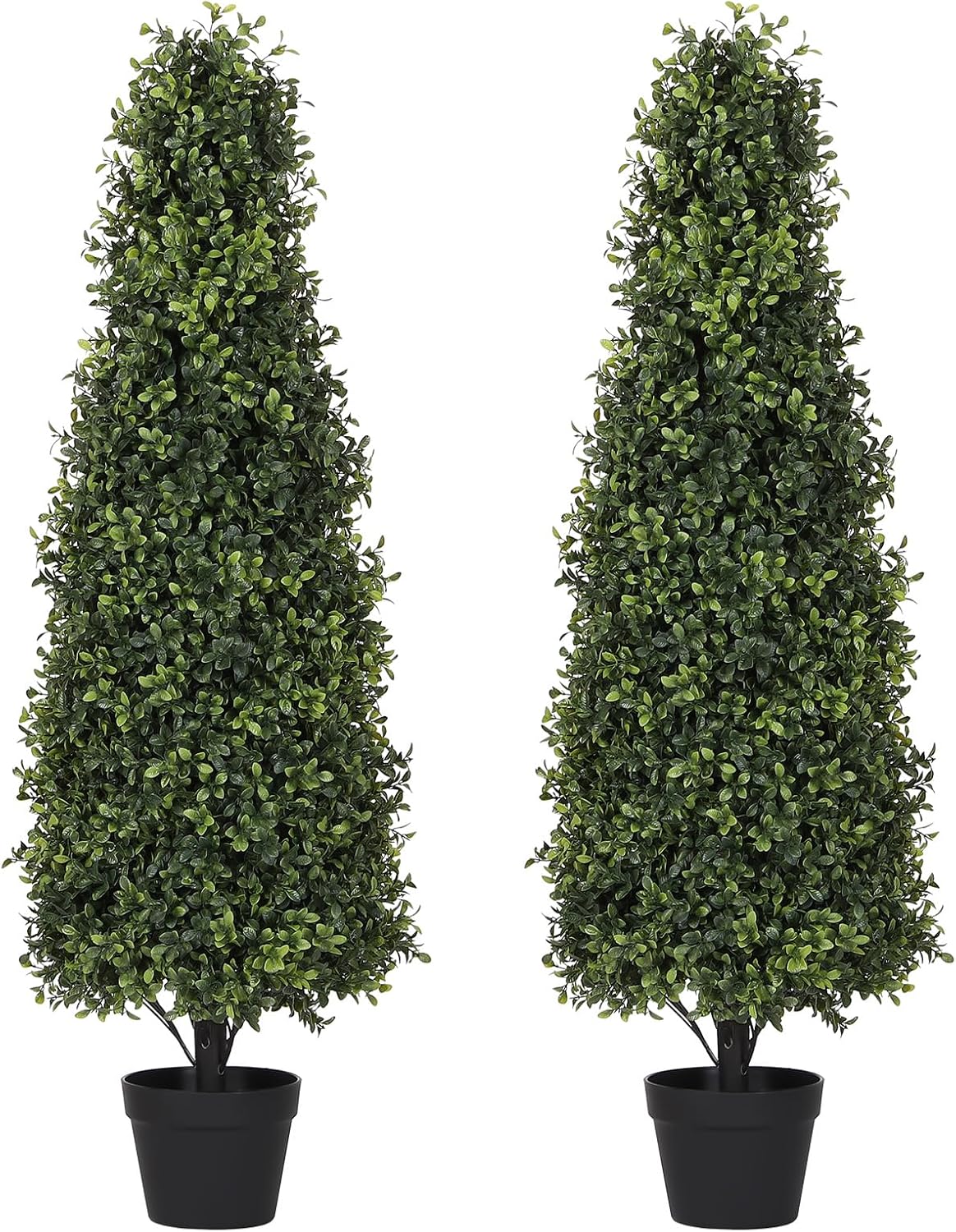 4ft Artificial Boxwood Topiary Trees (Set of 2) - UV Resistant Faux Plants Outdoor, Realistic 48in Fake Potted Bushes and Shrubs for Front Porch, Planter, Patio - Low Maintenance & Evergreen