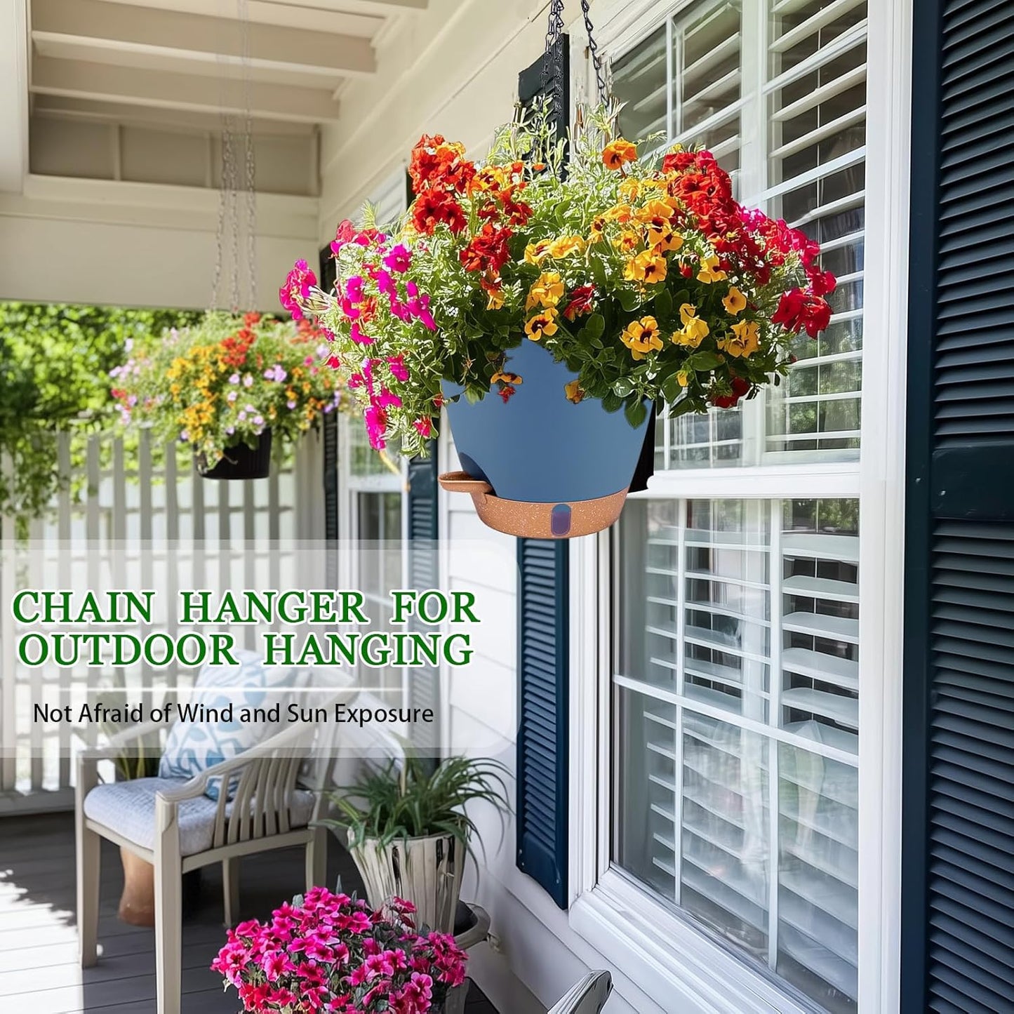 Hanging Planters for Indoor Plants 8 Inch, 2 Pack Hanging Baskets for Plants, Self Watering Hanging Flower Pots with Drainage Hole & 2 Kinds of Plant Hangers for Garden Home Decor (Navy Blue, 8 inch)