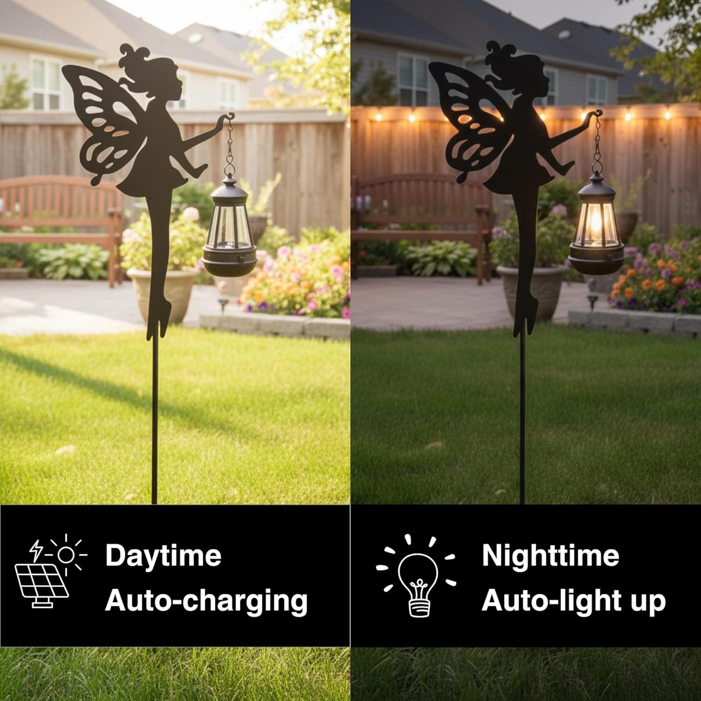 Fairy Garden Accessories Outdoor Lawn Ornaments 1 Pair - Solar Lights Halloween Decorations Garden Statue, Metal Stakes Decorative Figurines for Yard Decor, Patio (Type A Color-Shifting Lighting)