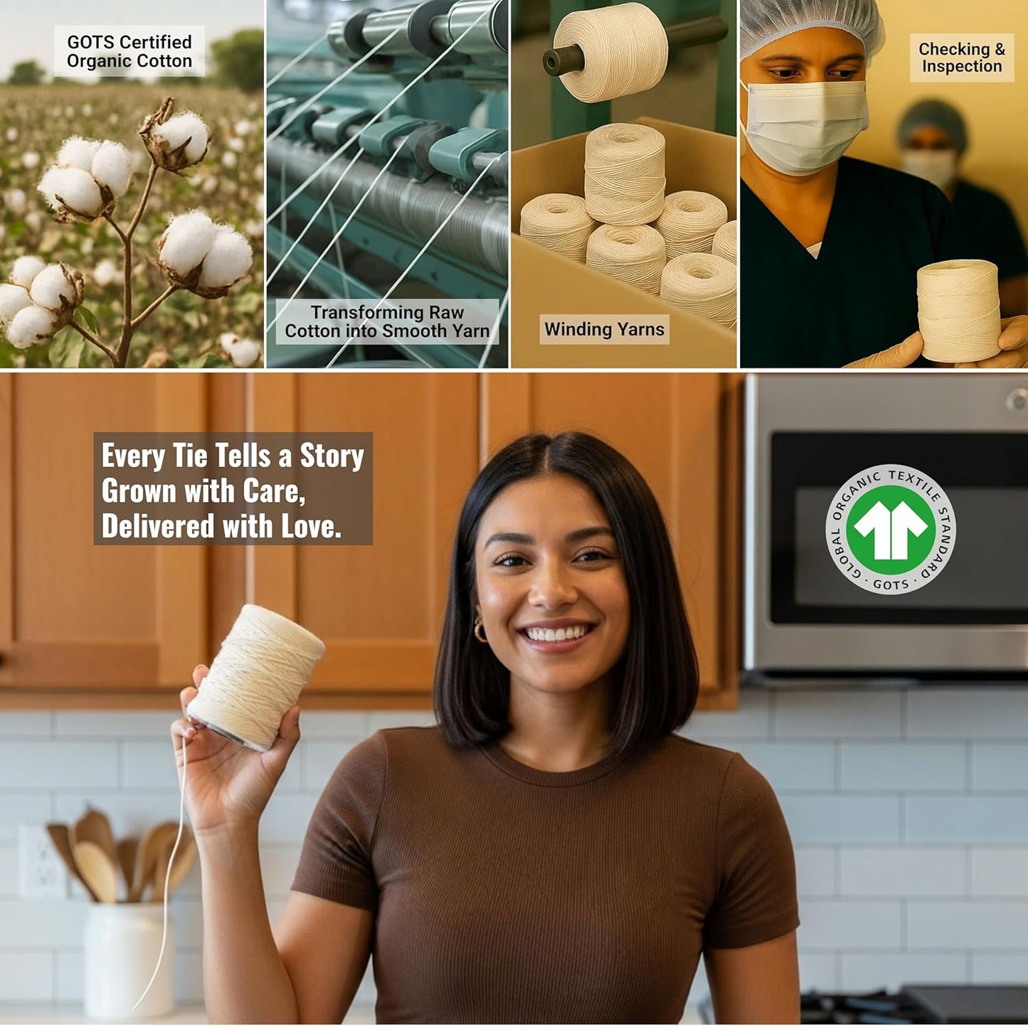 Organic Butcher’s Twine for Cooking & Trussing – 1.2mm Heavy-Duty Natural Cotton Kitchen Twine 500 Feet – Food-Safe, Oven-Safe String for Meat, Turkey, Baking, & Crafts