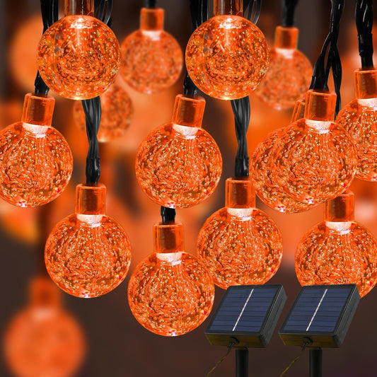 Solar Lights Outdoor Waterproof, 2 Pack Total 120LED 72FT Solar String Lights for Outside with 8 Modes, Outdoor String Lights Crystal Globe Patio Lights for Garden Yard Party Decor (Orange)