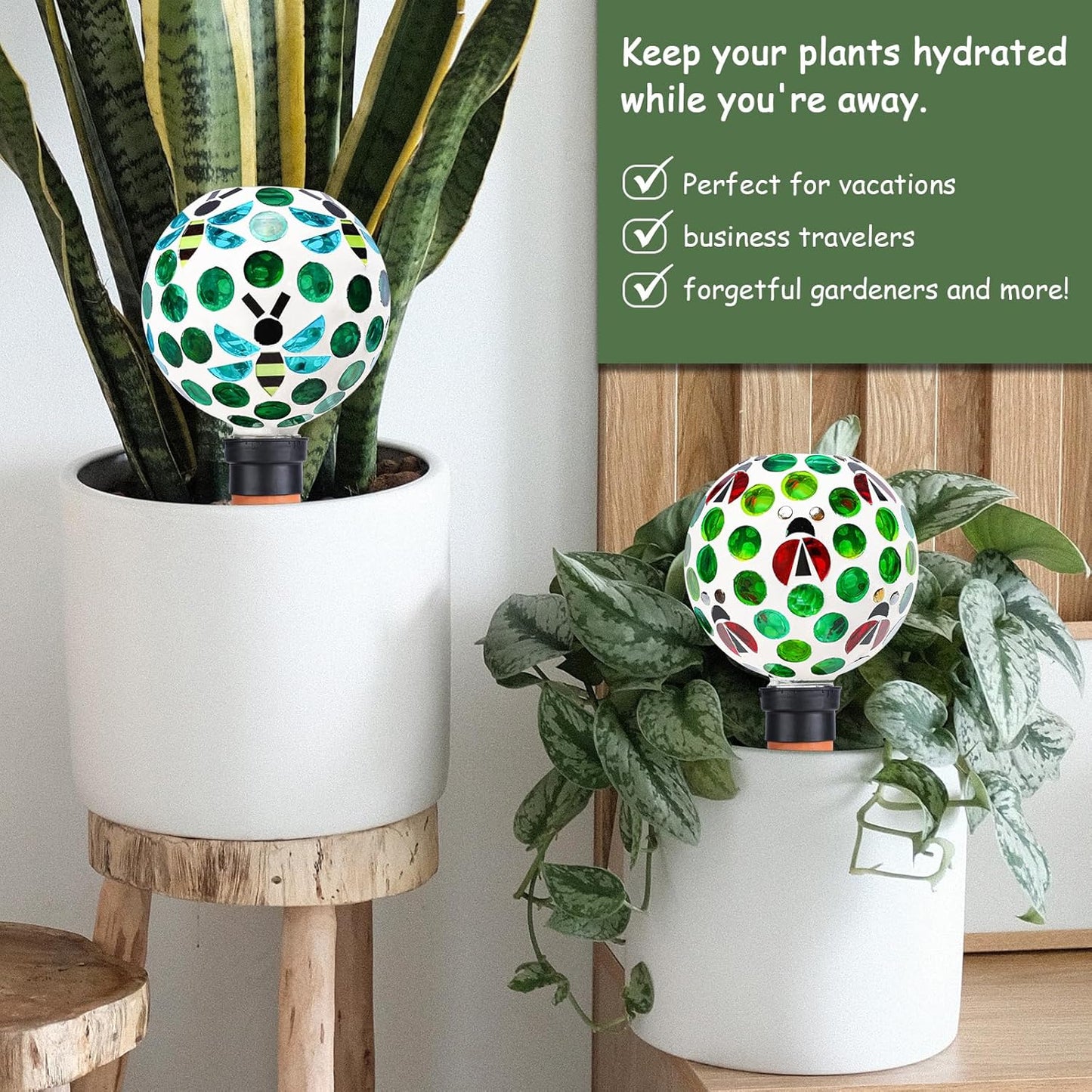 Watering Globe for Plants Mosaic Self Watering Spikes 2 Pack Large Self Watering Planter Insert Automatic Watering Device Outdoor Garden