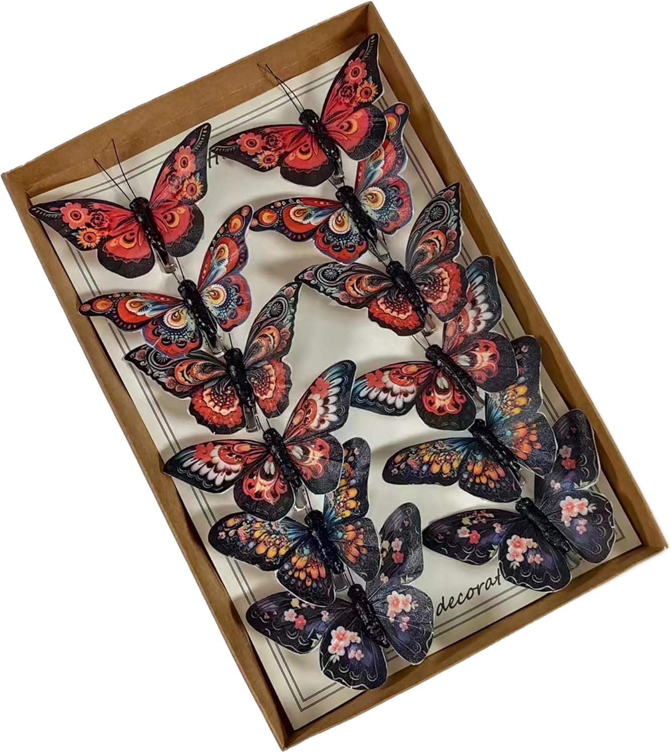 Cartanfill-Artificial Butterfly Decorations Set, 12 Pieces, 6 Colors, Clip for Home, Wedding, Party Decor