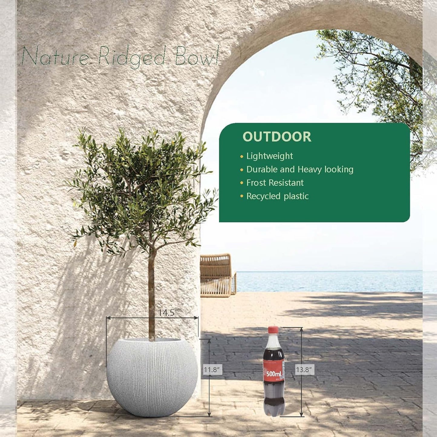 11.8 H x 14.5" Dia (10" Pot Opening) Plastic Beige Round Planters for Outdoor Plants, Resin Flower Pot for Indoor and Outdoor Plants, Plant Pot with Drainage Holes and Plug for Home Patio Garden