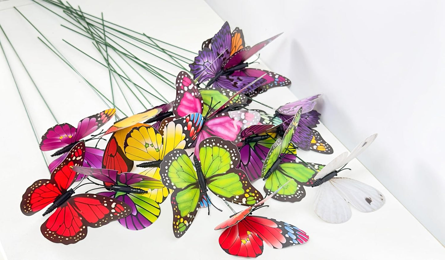 20pc Butterfly Stakes, 9.8in 3D Butterfly Garden Ornaments - Patio Decor for Indoor, Outdoor, Yard & Christmas