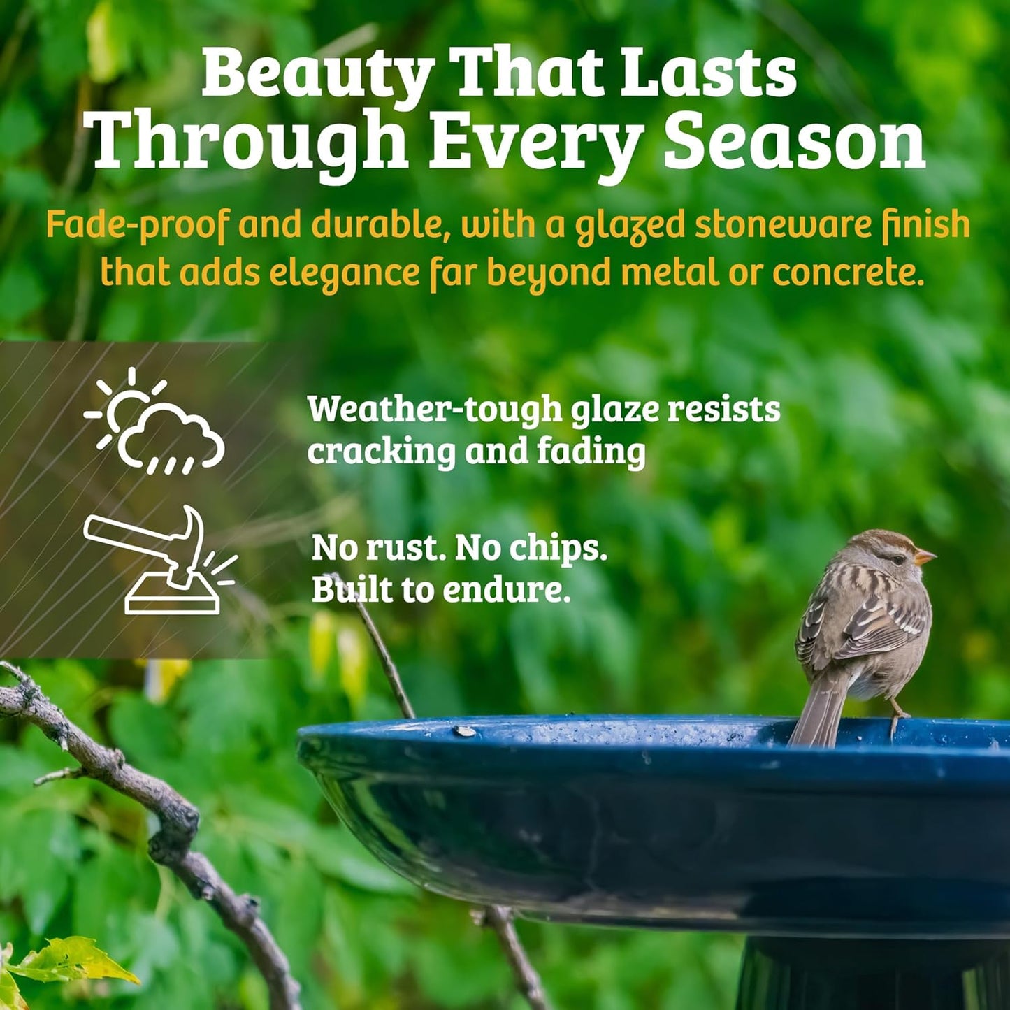 Birds Choice Ohio Stoneware Bird Bath | Pedestal Bird Bath, Stable Locking Top | Weather-Resistant Ceramic Clay, Glazed Finish | Outdoor Garden & Patio Decor | 22" H x 17" D, Gray