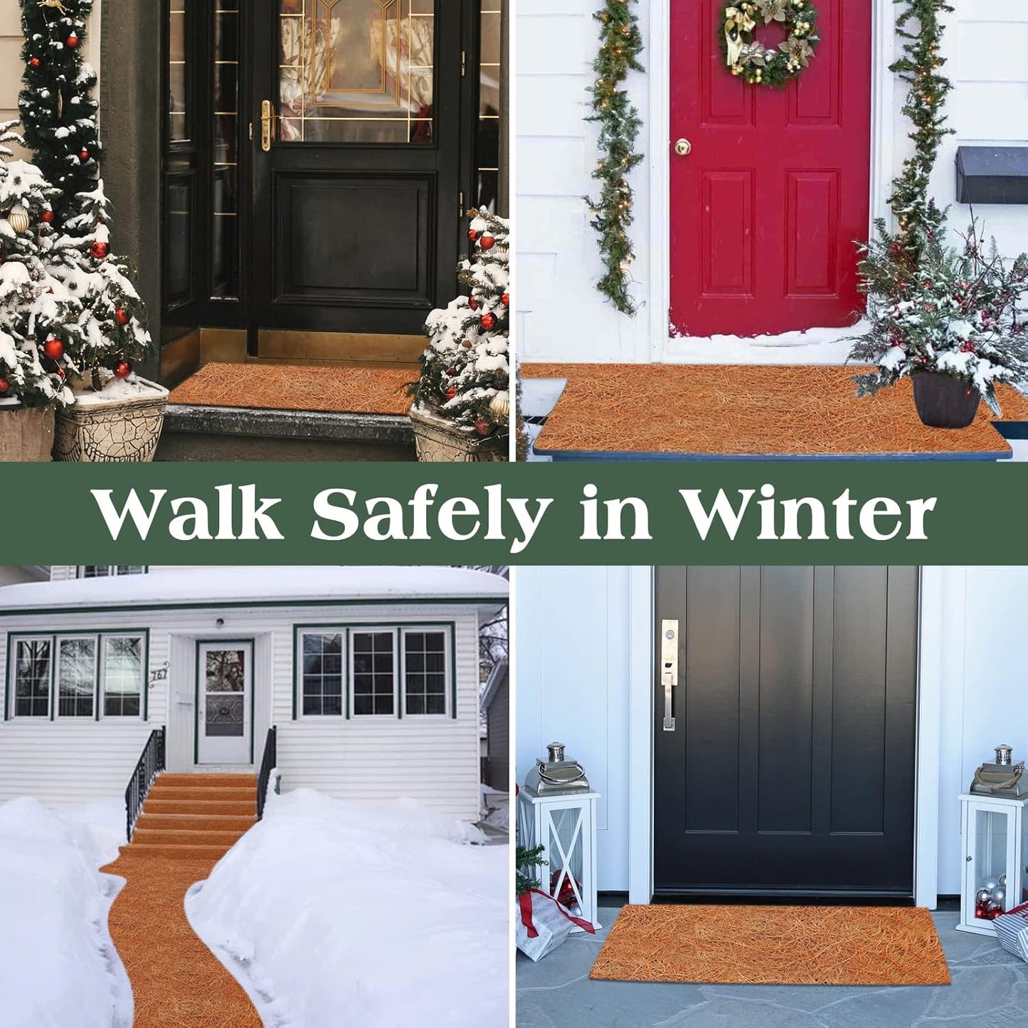 ZeeDix 2 Pack 16 x 80 x 0.28inches Thickened No-Slip Ice and Snow Carpet Mats- Natural Coconut Fiber Carpet for Garden, Front Door, Stairs, Porch Outdoor Safer Walking