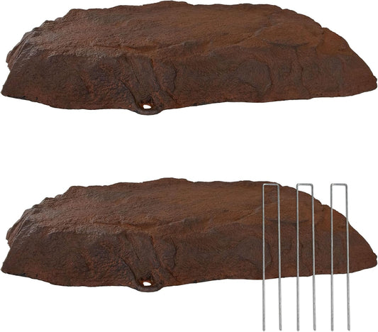 Sunnydaze 3.5” H Polyresin Faux Landscape Rock Cover - Lightweight Fake Rock Well Pump Cover for Outside - Brown - 2-Pack