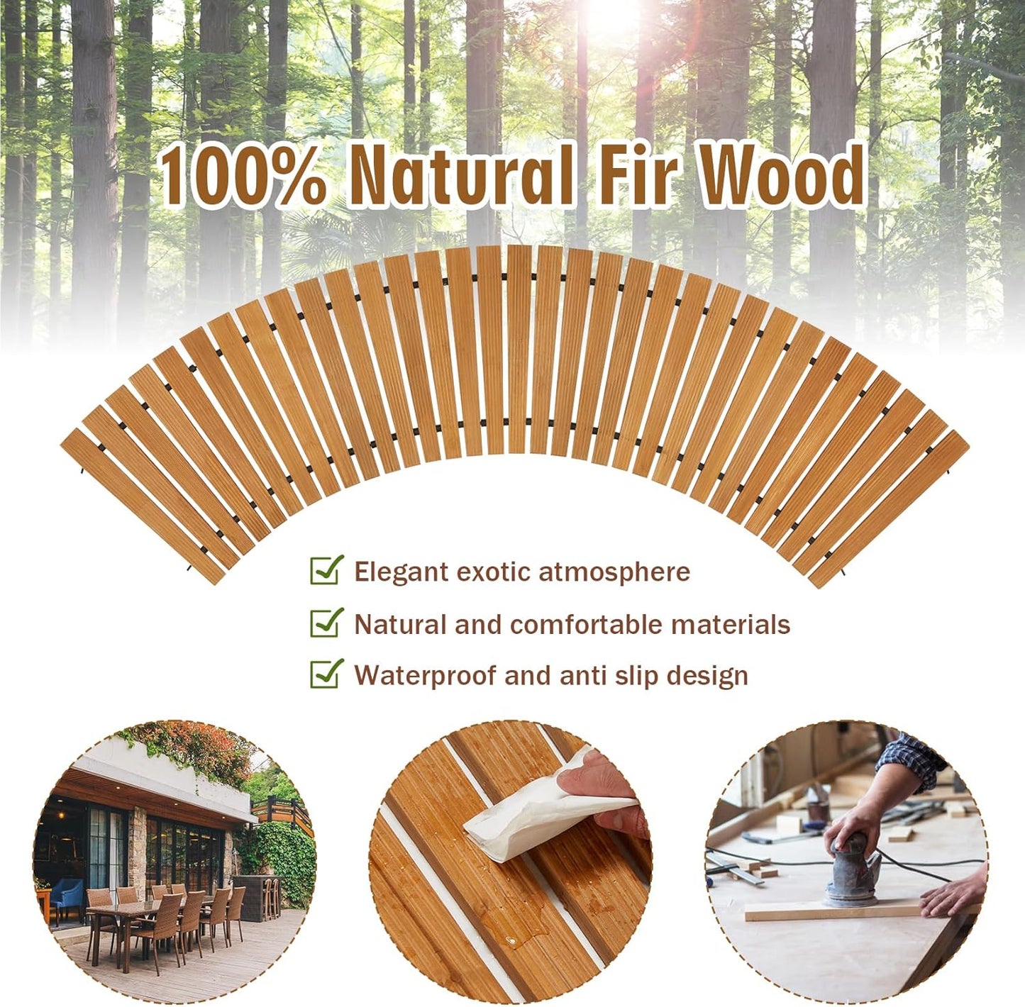 6FT Wooden Garden Pathway,Outdoor Roll Out Decorative Curved Walkway,Weather-Resistant Patio Path,Non-Slip Pavers Boardwalk for Garden, Backyard, Beach, Wedding Party Pathways