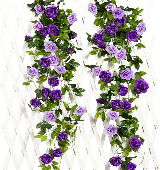 JUSTOYOU 2 Pack (15.8FT) Fake Rose Garland, Artificial Roses Vines Flower Garland Hanging Floral Vine Wedding Home Backdrop Party Arch Arrangement Decoration