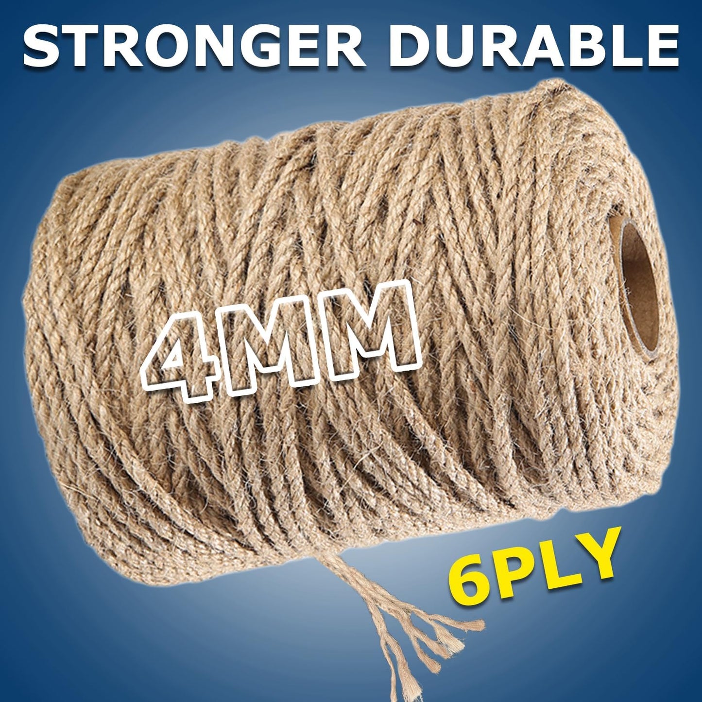 Vanhench Jute Rope 4mmX120FT, Rope for Crafts Projects Cat Scratcher Scratching Post Tree Gift Wrapping Arts & Crafts Home Decoration Packing Material Christmas Twine Bulk Heavy-Duty (Brown)