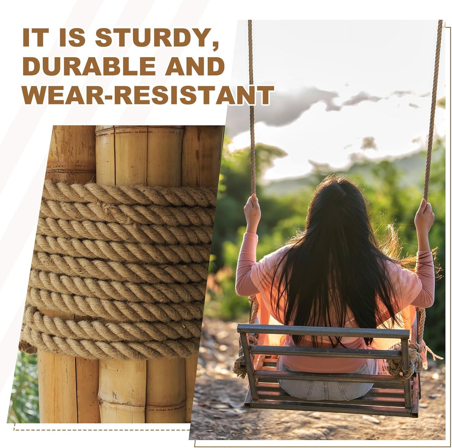 MECCANIXITY Jute Rope 1 Inch x 59ft, Thick Twine Rope Ropes Braided Jute Twine Natural Brown Burlap Cord String Heavy Twisted with Tapes for Decorative Crafts Railing Swing Tug of War