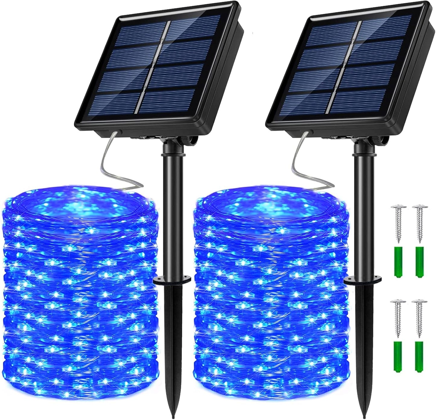 2 Pack Solar Powered Fairy String Lights Outdoor Waterproof 8 Modes Twinkle Christmas Decorations Lights, Each 33ft-100LED, 40ft-120LED, 66ft-200LED, 80ft-240LED, (Blue, 33)