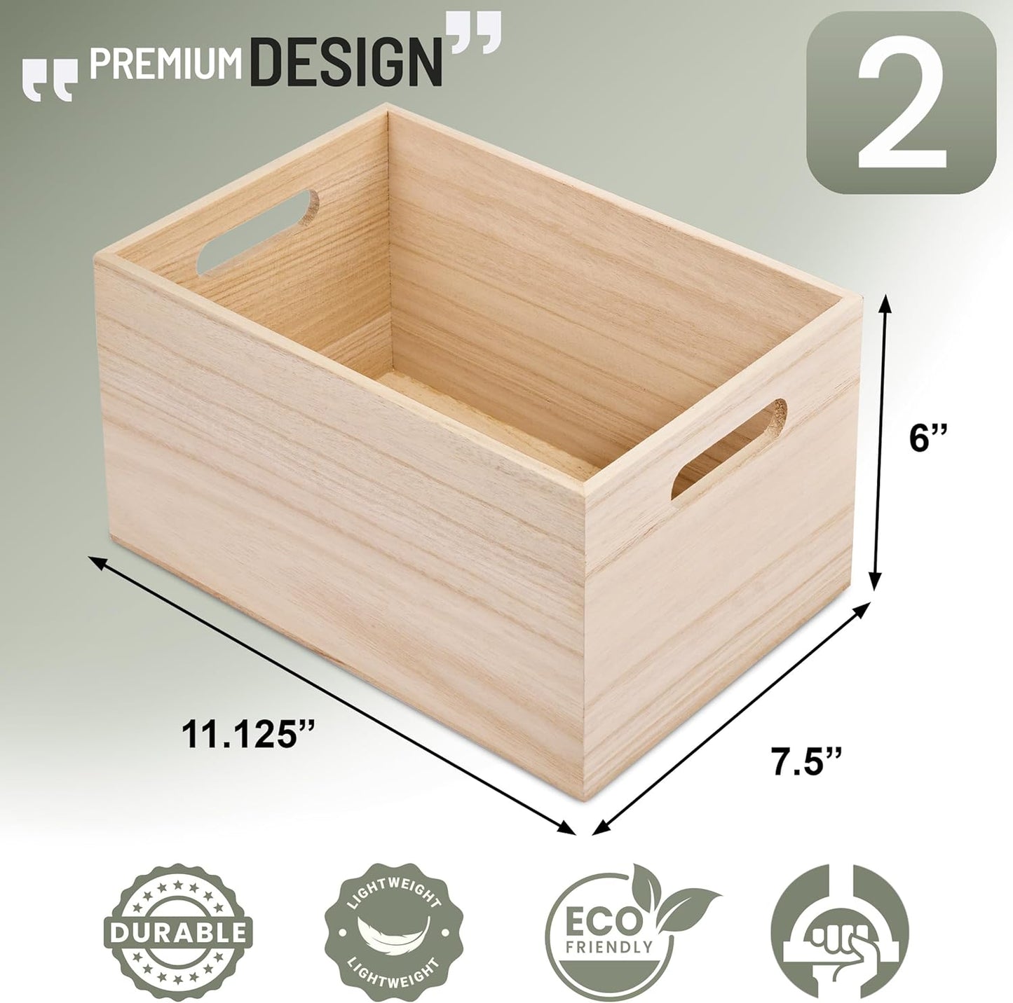 Sorbus Unfinished Wood Crates - Organizer Bins, Wooden Box for Pantry Organizer Storage, Closet, Arts & Crafts, Cabinet Organizers, Containers for Organizing (2 Pack)
