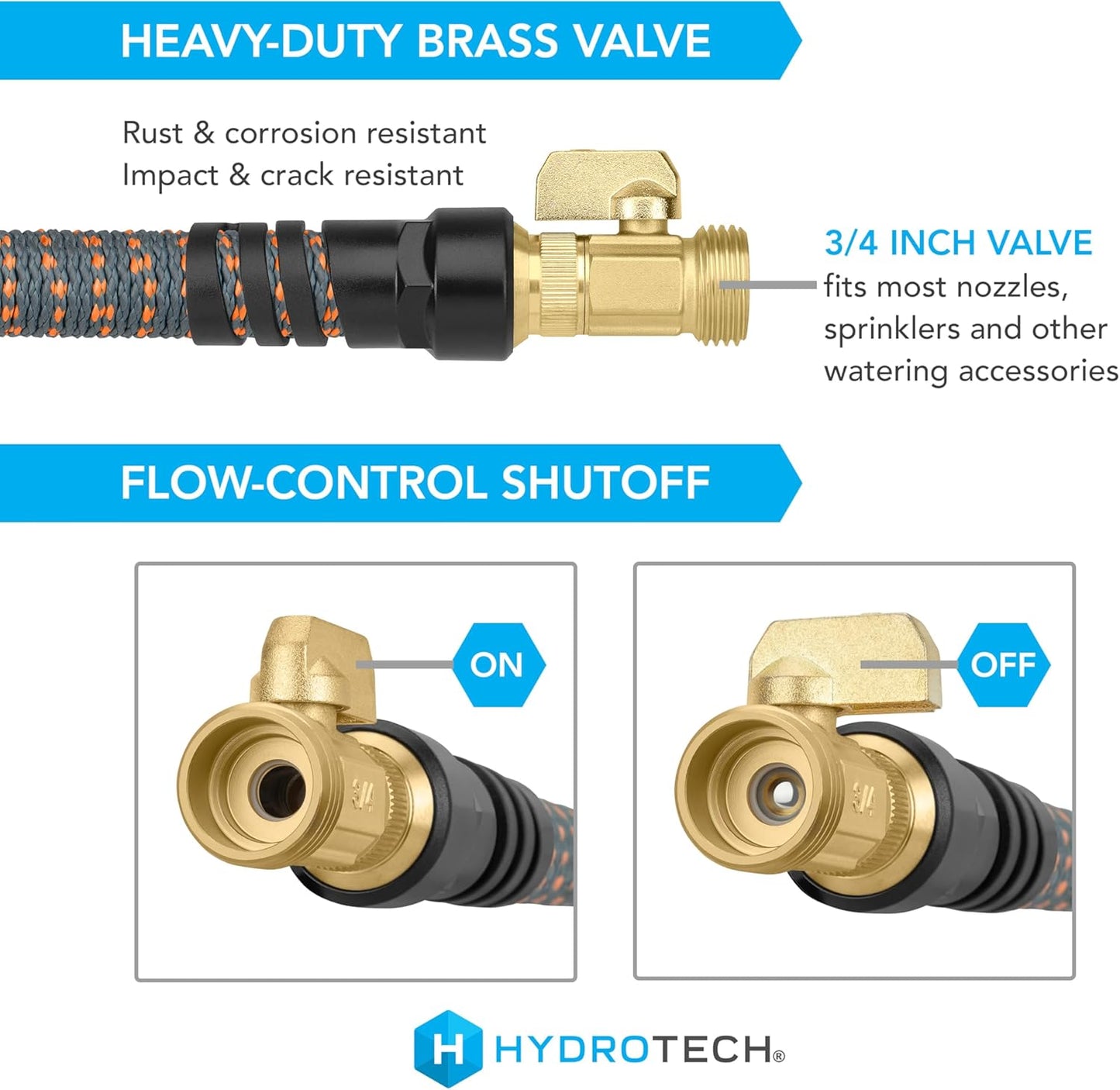 HydroTech 75 ft Expandable Garden Hose - Burst Proof & Lightweight, Flexible Water Hose with Durable Reinfordced Latex Core & Solid Brass Fittings for Lawn, Garden, Car Washing