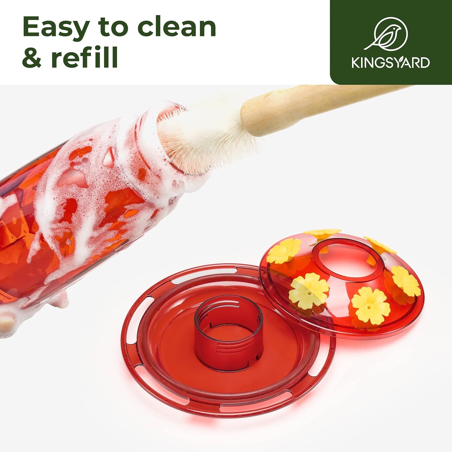 Kingsyard 2 Pack Hummingbird Feeder for Outdoors Hanging - 6 Bee Guard Feeding Ports & Built-in Ant Moat, Wild Bird Feeder for Outside Garden Yard Patio 16 Oz, Red