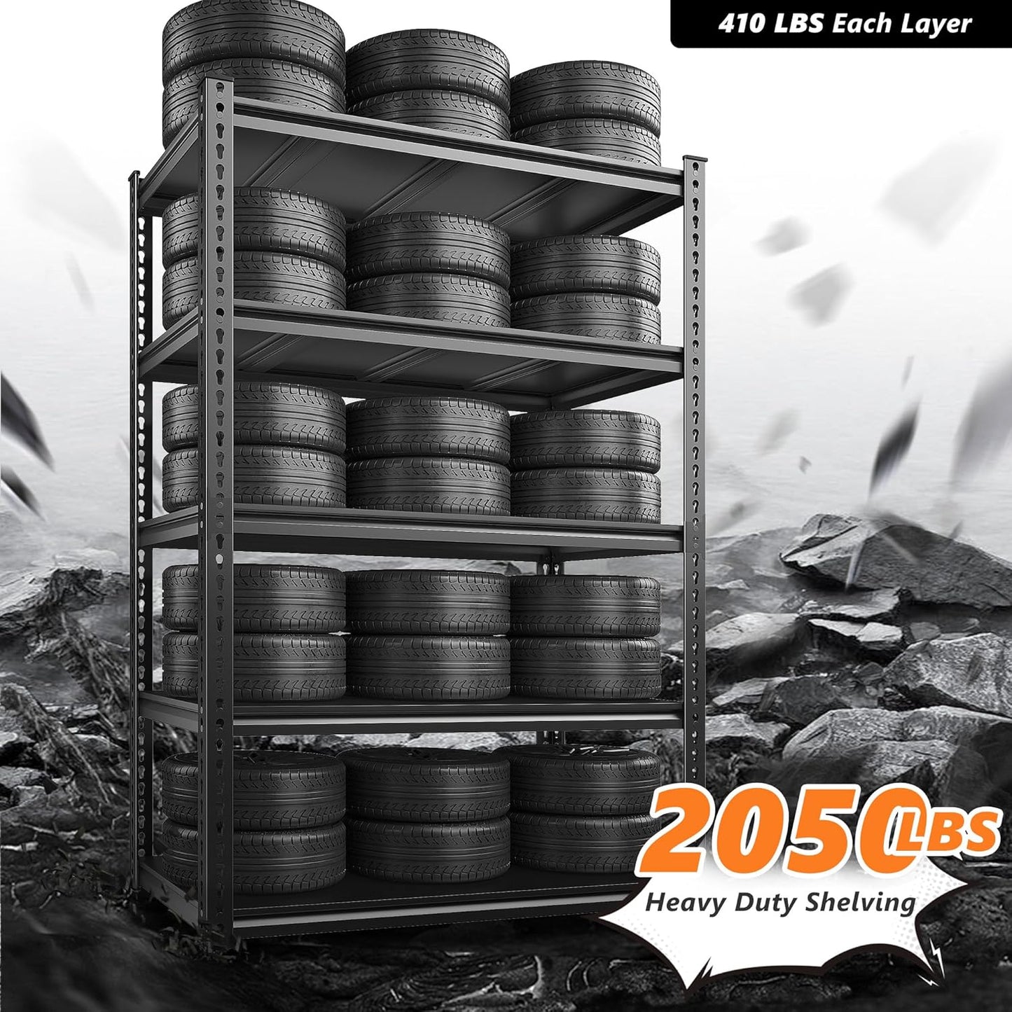 REIBII 72'' Storage Shelves 2050LBS Garage Shelving Heavy Duty 5-Tier Metal Shelving Adjustable Garage Shelves for Storage,Basement, Warehouse,72" H*31.5" W*16.5" D, 2PC