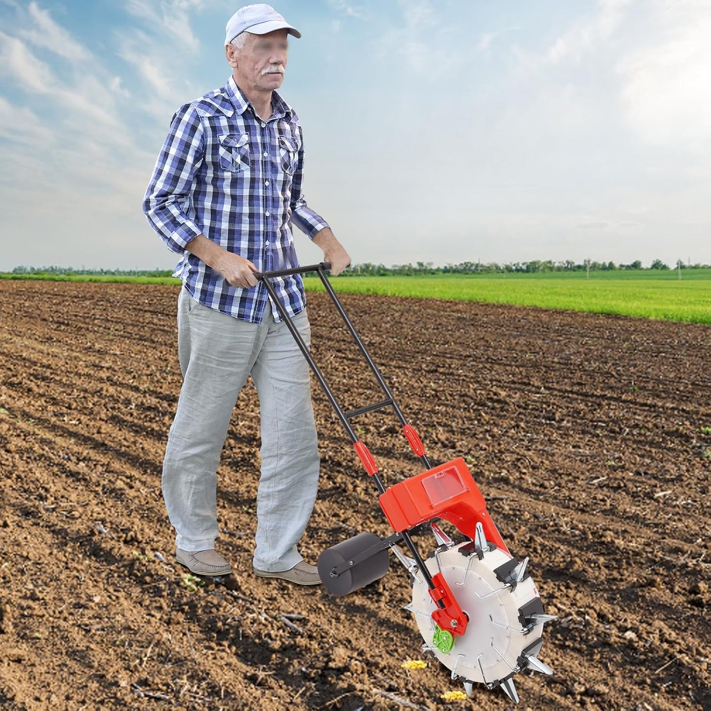 Hand-Pushed Roller Seeder, 10-Nozzles Garden Sowing Portable Multi Functional Precision Manual Seed Planter Conveyor Belt Sowing Tools for Growing Corn, Peanuts,Cotton, Mung Beans