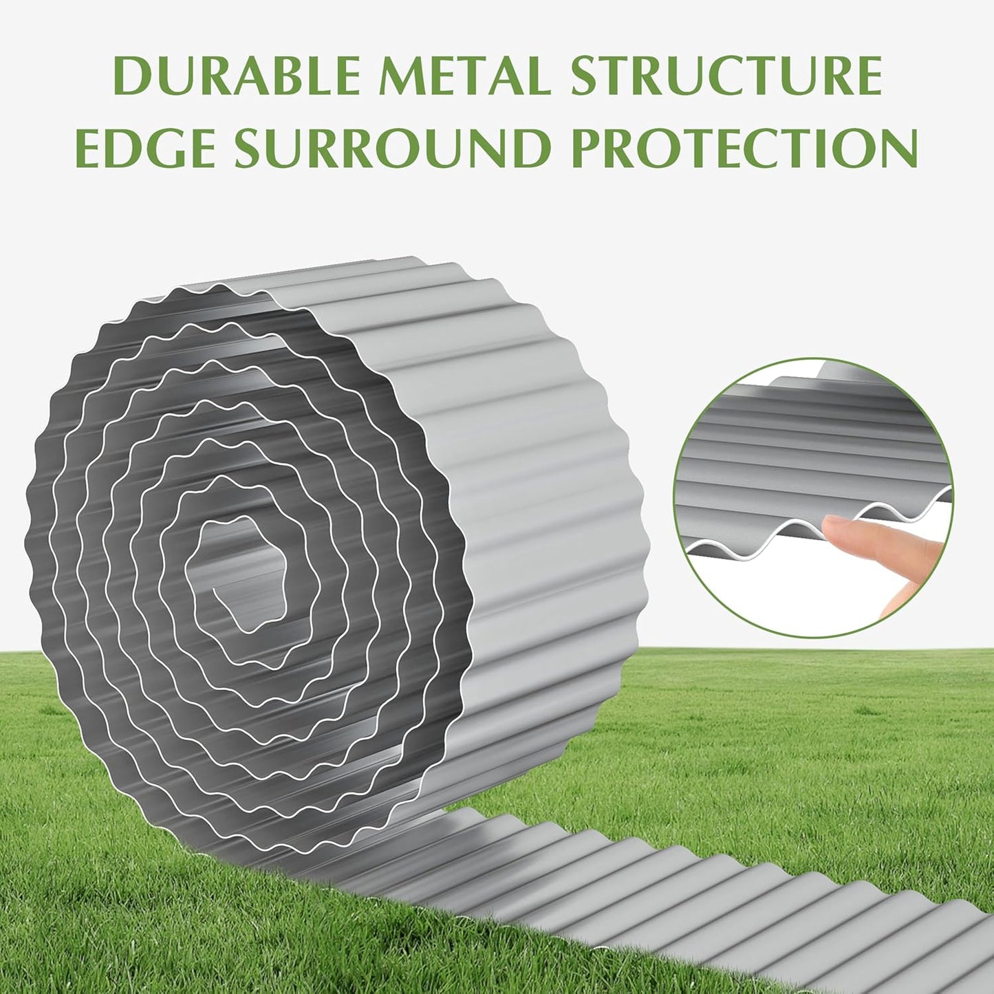Metal Garden Edging Border, Corrugated Steel Landscaping, DIY for Lawn (Silver, 10 Inch x 10FT)