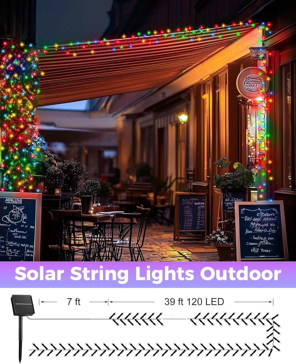 Brightown 2 Pack Solar String Lights Outdoor, Each 46Ft 120 LED Solar String Lights for Outside with 8 Modes, IP65 Waterproof Solar Outdoor Lights for Patio Garden Christmas Decorations, Multicolor
