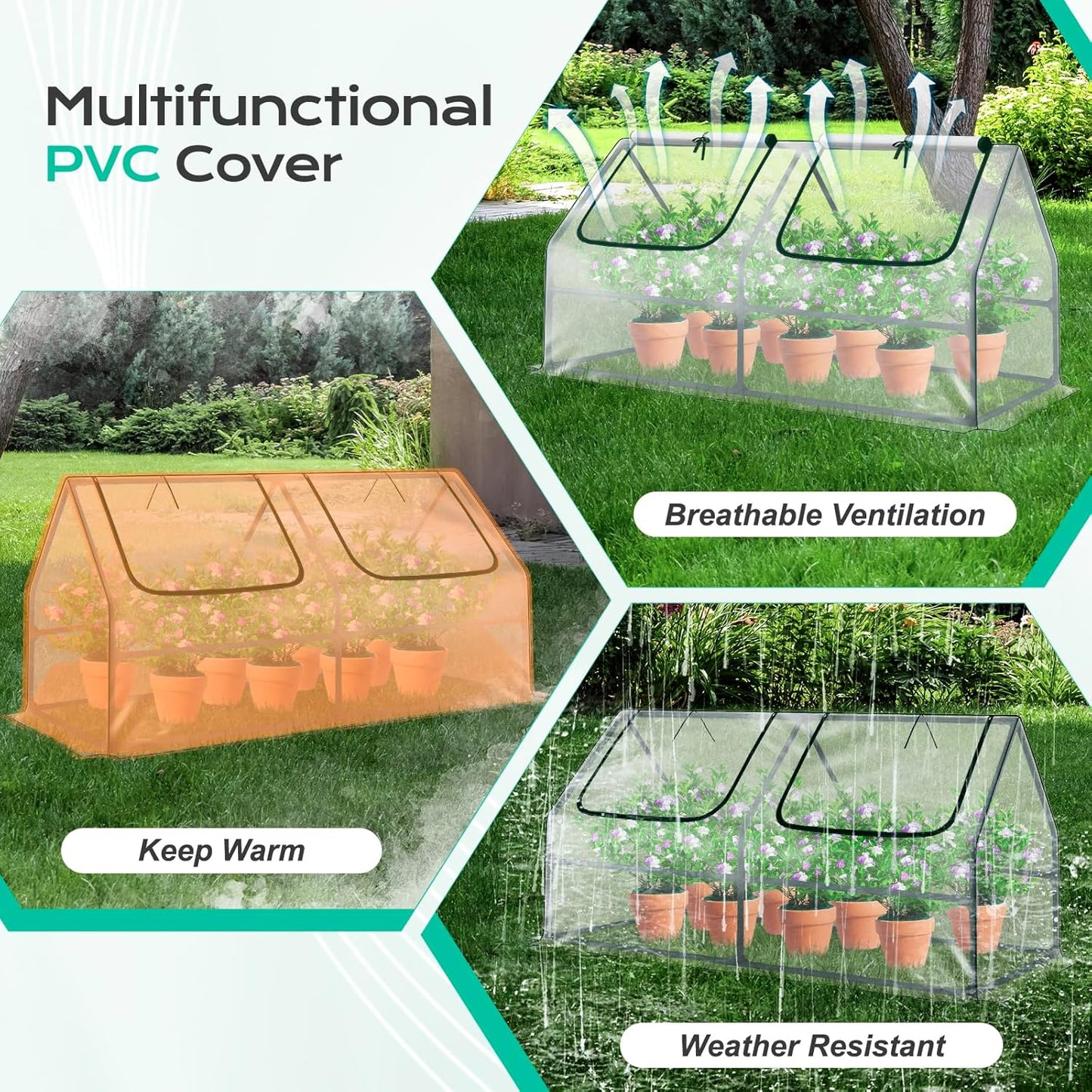 BPS 6x3x3 ft Mini Greenhouse with Transparent PVC Cover UV-Protected Roll-Up Zipper Windows, Ideal for Indoor or Outdoor Use on Raised Garden Beds