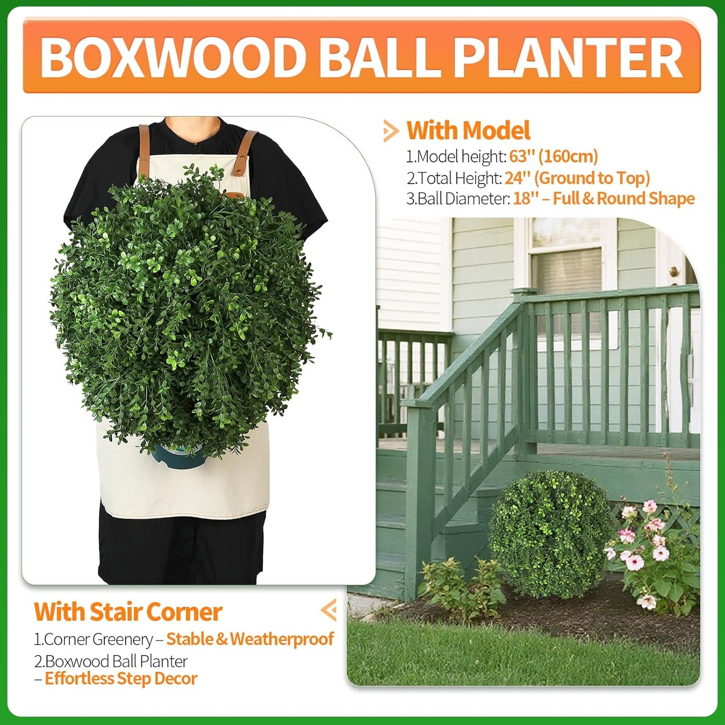 QIANYUN Artificial Topiary Trees Outdoor – 18 Inch Fake Boxwood Plants, UV Resistant Faux Shrubs for Outdoor/Indoor Decor, Perfect for Porch, Garden, Backyard